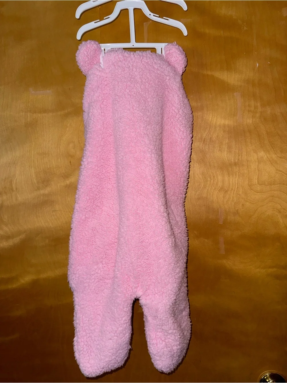 Kids Cozy Pink Hooded One-Piece with Bear Ears